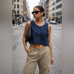 Pilcro Anthropologie Dark Denim Boxy Top Sleeveless Cropped Tank Top Jeans sz M